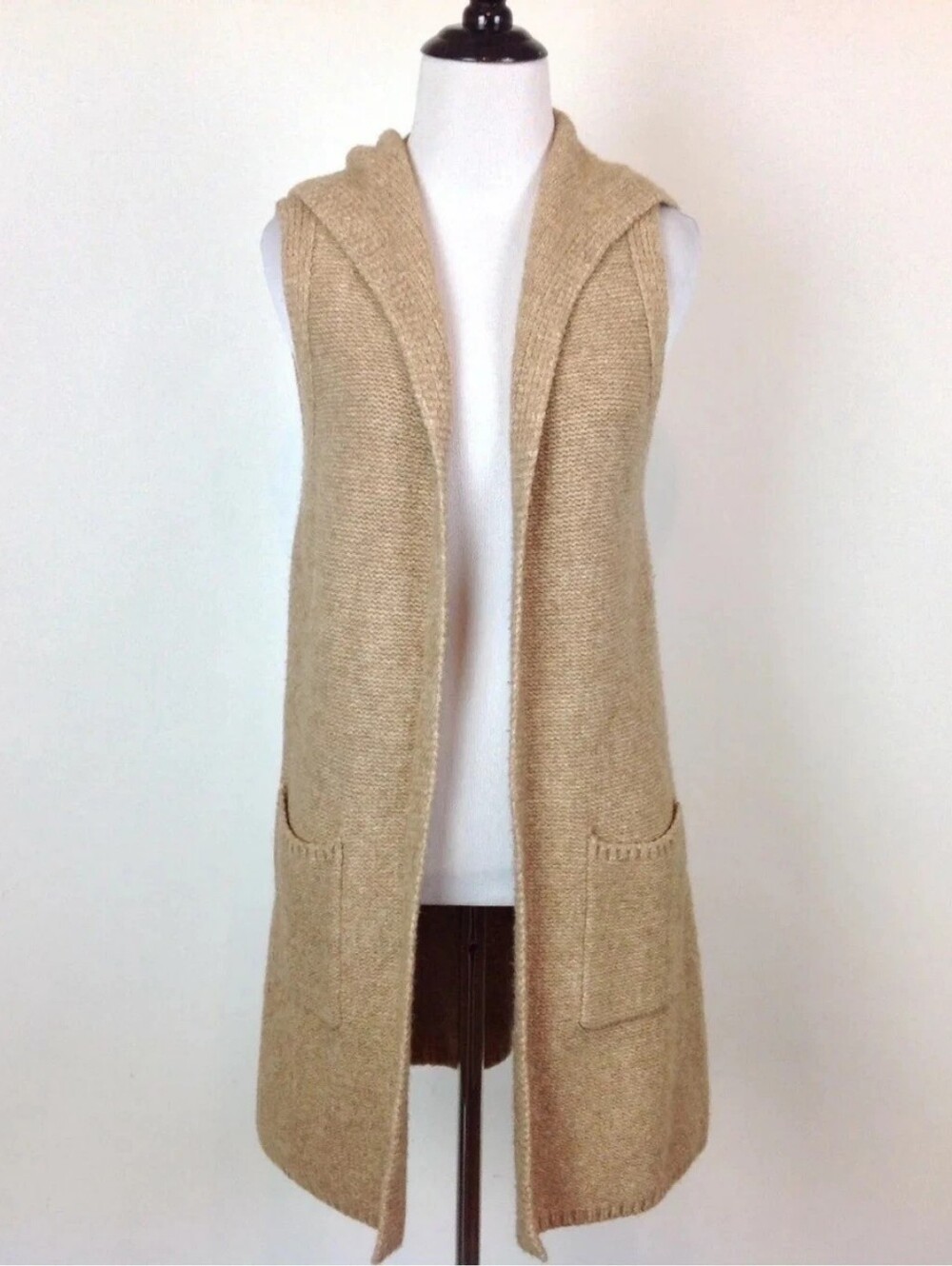 Aritzia Tahari Camel Tan Wool Long line Sweater Vest